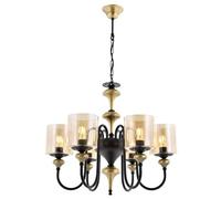 Opviq Vintage Inspired Chandelier, corpo in metallo, altezza 100 cm, diametro 62 cm, 6 x E27 Max 40 W, finitura nera e vintage, Glamorous American Traditional Design