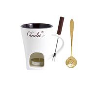 Opvonxeh Ceramic Chocolate Fondue Cup, Simmer Mug Set with Fork And Spoon, Melting Dessert Dipping Cup for Parties, Picnics, Afternoon Tea Beaches Cheese Candy Holiday Housewarming