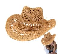 Opvonxeh Cowboy Hat Straw, Western Hat Masquerade, Sun Protection Wide Brim Headpiece with Breathable Weave Design, Ideal for Farm Work Hiking, Theme Party Beach Outings Photography Travel