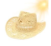 Opvonxeh Cowboy Hat Straw, Western Hat Masquerade, Sun Protection Wide Brim Headpiece with Breathable Weave Design, Ideal for Farm Work Hiking, Theme Party Beach Outings Photography Travel