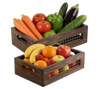 Opvonxeh Wooden Fruit Basket, 2 Piece Countertop Box Rustic, Wooden Countertop Baskets for Bread, Fruit, Vegetables, and Produce, Farmhouse Kitchen, Decorative Storage Box for Bathroom