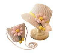 OPVXZAD Cappello Borsa di Paglia con Fiore,Cappello da Sole per Bambina e Borse Se per Cappello da Spiaggia Vacanza Cappellino Traspirante Outdoor 2-5 Anni
