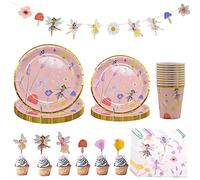 OPVXZAD Decorazioni Per Feste Di Compleanno Con Fate,57Pcs Posate Per Feste Di Compleanno Fata,Fata Tema Feste Decorazioni Piatti,Tazze,Tovaglioli,Tovaglie,Shower Decorazioni Per Feste