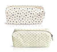 OPVXZAD Set Astuccio Ragazza a Fiori, 2Pz Astucci Florali Dunkelblau & Verde Chiaro a Imprimé Feticcio con Cerniera, Beauty Case Kawaii Multifunzionale, Etui per Scuola, Viaggio, Forniture Make-up