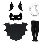 OPVXZAD Set di mantello e maschera di pipistrello per bambini di Halloween, barrette per capelli a forma di pipistrello, denti finto di vampiro, calze nere sopra il ginocchio, Carnevale Cosplay (A-S)