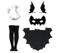 OPVXZAD Set di mantello e maschera di pipistrello per bambini di Halloween, barrette per capelli a forma di pipistrello, denti finto di vampiro, calze nere sopra il ginocchio, Carnevale Cosplay (A-L)