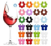 OPVYAEU 24 Pezzi Segna Bicchieri Calici in Silicone, Identificatore Bicchieri a Forma di Farfalla e Fiore di Prugna, Segnabicchieri per Calici da Vino e Acqua per Feste e Party, 12 Colori Assortiti