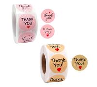 OPVYAEU Adesivi Thank You 2 Rotoli, 1000 pezzi, adesivi rotondi marrone e rosa, etichette personalizzate per regali, fai da te e decorazioni festa