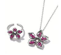 OPVYAEU Set Gioielli Donna 2 Pezzi con Collana Ciondolo Fiore a Cinque Petali e Anello Coordinato, Design Ispirato al Mostro dei Sottosopra, Idea Regalo per Fan e Collezionisti