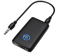 OQIMAX Adattatore Audio Bluetooth 5.0, Ricevitore Trasmettitore Bluetooth 2 in 1, Adattatore AUX per cuffie, Bassa Latenza e Riduzione del Rumore, Trasmettitore HiFi per Canale Stereo, Auto, TV
