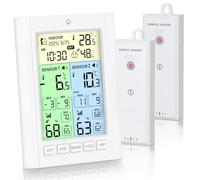 OQIMAX Termometro digitale per frigorifero, termometro per congelatore con 2 sensori, schermo a colori LCD con allarme, luce di fondo, max/min, calendario del tempo, DST, ℃/℉, modalità doppia