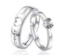 OQKAHIV 2 pcs Coppia Anello, Anello Cuore Regolabili Anello, Anelli in Argento per Donna, Anelli Donna Anello di Fidanzamento, Anelli di Fidanzamento, Anniversario Matrimonio Promessa Anello