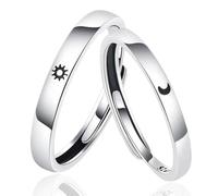 OQKAHIV 2 pcs Coppia Anello Argento, Anelli Donna, Coppia di Anello per Donna Uomo Fedine Fidanzamento Coppia Anelli Fede Nuziale Anello Set Fedine Sposa Regalo Anello Regolabile, Anello Sole E Luna