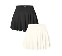 OQQ Confezione da 2 Donne Gonne con Shorts Elastico Tinta Unita Vita Alta Estate Corte Gonne da Tennis Nero Beige