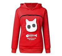 OQSM Fluffsy Cat And Dog Pouch Hoodle,Cat Dog Kangaroo Pouch Holder Sweatshirt,Casual Sweatshirt Unisex (S,Red)