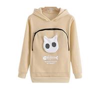 OQSM Fluffsy Cat And Dog Pouch Hoodle,Cat Dog Kangaroo Pouch Holder Sweatshirt,Casual Sweatshirt Unisex (XXXL,Beige)