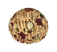 Ora della colazione Tazza da tè Forchette Cucchiai Cuffia da impermeabile, Cuffia da bagno elastica Cuffia da bagno per capelli con protezione ambientale, Doppio strato impermeabile Cappello