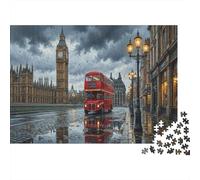 Ora di pioggia a LondraPuzzle 1000 Pezzi Cartone Spesso Anziani Big BenBus Allenamento Cognitivo Miglioramento Memoria, Tempo Libero, Regalo Amatori 70x50cm/1000pcs