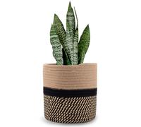 Oradrem Cesto per piante in corda di cotone intrecciato, per vasi da fiori da 28 cm, per interni e interni, cestino portaoggetti rustico decorativo per la casa (28 x 28 cm, strisce nere e marroni)