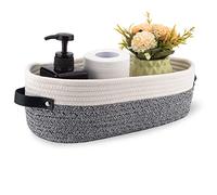 Oradrem Piccolo cesto portaoggetti in corda di cotone intrecciato, organizer per carta igienica, decorativo, 33 x 15 x 10,2 cm, grigio e bianco variegato