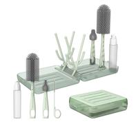 ORAGKE Scovolino Biberon Silicone, 6 in 1 Set di Spazzole per Biberon, Scovolino per Bottiglie, Set Completo con Scolabiberon / 3 Spazzole/Dispenser, Scovolino per Borraccia con Custodia (Verde)