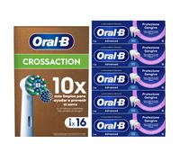 Oral-B 16 Testine Di Ricambio Cross Action Bianche + 5 Dentifrici Advanced Protezione Gengive