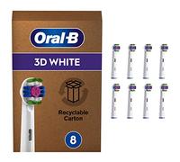 Oral-B 3D White Testine Spazzolino Elettrico, Confezione da 8 Pezzi, con Tecnologia CleanMaximiser Pacco adatto alla buca delle lettere Bianco