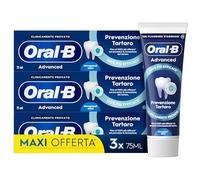Oral-B Dentifricio Advanced Prevenzione Tartaro 3x75ml, Dentifricio Oral B Anti Tartaro con Microgranuli Attivi, Clinicamente Provato, Pulizia Denti Efficace, Sapore Menta Fresca, Alito Fresco