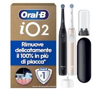 Oral-B iO 2, 2 Spazzolini Elettrici, 2 Testina di Ricambio, Nero e Rosa | 2 Testine di Ricambio per Spazzolino Elettrico Ricaricabile, Custodia da Viaggio, Sensore di Pressione, Pulizia Denti