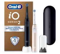 Oral-B iO 2 DUO Spazzolino Elettrico Oral B, Nero e Rosa, 2 Testine Di Ricambio e Spazzolini, Custodia Da Viaggio, Porta Ricarica Da Viaggio. Delicato sulle Gengive, Sensore di Pressione