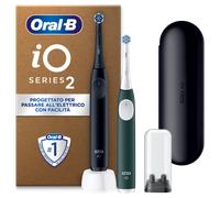 Oral-B iO 2 DUO Spazzolini Elettrici Nero e Verde, 2 Testine Di Ricambio, 1 Custodia Da Viaggio, 1 Porta Ricarica Da Viaggio
