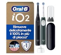 Oral-B iO 2 DUO Spazzolino Elettrico Oral B, Nero e Verde, 2 Testine Di Ricambio e Spazzolini, Custodia Da Viaggio, Porta Ricarica Da Viaggio. Delicato sulle Gengive, Sensore di Pressione