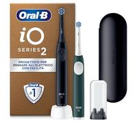 Oral-B iO 2 DUO Spazzolino Elettrico Oral B, Nero e Verde, 2 Testine Di Ricambio e Spazzolini, Custodia Da Viaggio, Porta Ricarica Da Viaggio. Delicato sulle Gengive, Sensore di Pressione
