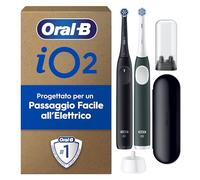 Oral-B iO 2 DUO Spazzolino Elettrico Oral B, Nero e Verde, 2 Testine Di Ricambio e Spazzolini, Custodia Da Viaggio, Porta Ricarica Da Viaggio. Delicato sulle Gengive, Sensore di Pressione