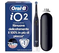 Oral-B iO 2 Spazzolino Elettrico Oral B, Nero, 1 Testina Di Ricambio, 1 Custodia Da Viaggio, Supporto per testine, Spazzolino, Delicato sulle Gengive, Efficace sulla placca, Sensore di Pressione