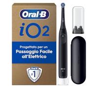 Oral-B iO 2 Spazzolino Elettrico Oral B, 1 Testina Di Ricambio, Spazzolino, Custodia Da Viaggio, Supporto per Testine, Delicato sulle Gengive, Efficace sulla placca, Sensore di Pressione, Nero