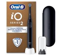 Oral-B iO 2 Spazzolino Elettrico Oral B, 1 Testina Di Ricambio, Spazzolino, Custodia Da Viaggio, Supporto per Testine, Delicato sulle Gengive, Efficace sulla placca, Sensore di Pressione, Nero