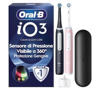 Oral-B Spazzolino Elettrico iO 3 Ricaricabile Rosa/Nero, 2 spazzolini, 2 testine, custodia