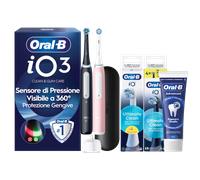 Oral-B iO 3 Duo Nero e Rosa, 2 Testine, 1 Custodia Da Viaggio + 8 Testine di Ricambio iO Ultimate Clean Nere e Bianche + Dentifricio Advanced Rigenera Smalto