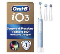 Oral-B Spazzolino Elettrico Ricaricabile iO 3N, Sensore di Pressione, Timer Anello Luminoso, 3 Modalità di Spazzolamento, 3 Testine, 1 Spazzolini, 1 Custodia Viaggio, Blu, Idea Regalo