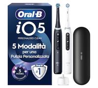 Oral-B iO 5, 2 Spazzolini Elettrici, 2 Testina, Custodia, Bianco/Nero | 2 Testine di Ricambio per Spazzolino Elettrico, Ricaricabile, Custodia, Sensore di Pressione, Pulizia Denti