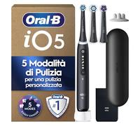 Oral-B Spazzolino Elettrico Ricaricabile iO 5N, Sensore di Pressione, Intelligenza Artificiale, 5 Modalità di Spazzolamento, 3 Testine, 1 Spazzolino, 1 Custodia da Viaggio, Nero, Idea Regalo