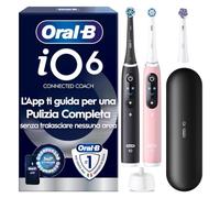 Oral-B iO 6, 2 Spazzolini Elettrici, 3 Testine di Ricambio, Nero e Rosa - 3 Testina di Ricambio per Spazzolino Elettrico, Ricaricabile, Sensore di Pressione, Pulizia Denti Efficace