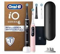 Oral-B iO 6, 2 Spazzolini Elettrici, 4 Testine di Ricambio, Nero e Rosa - 4 Testina di Ricambio per Spazzolino Elettrico, Custodia da Viaggio, Sensore di Pressione, Pulizia Denti Efficace