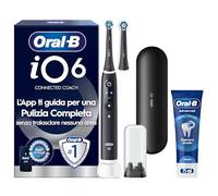 Oral-B Spazzolino Elettrico Ricaricabile iO 6N Nero, 1 Spazzolino Elettrico, 2 Testine Di Ricambio, Custodia Da Viaggio + 1 Dentifricio Oral-B Advanced Rigenera Smalto, Pulizia Denti Efficace