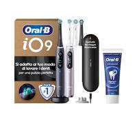 Oral-B iO 9 Duo Nero e Rosa, 3 Testine, 1 Custodia Da Viaggio Ricaricabile + Dentifricio Advanced Rigenera Smalto