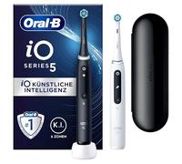 Oral-B iO Series 5 - Spazzolino elettrico per dentifrici, confezione doppia, 2 testine di ricambio, 5 modalità di pulizia per la cura dei denti, custodia da viaggio, nero opaco