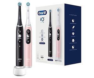 Oral-B iO Series 6 - Spazzolino elettrico per denti elettrico, confezione doppia con 2 testine di ricambio, 5 modalità di pulizia, tecnologia magnetica, display regalo per lei, colore: Nero/Lava/Rosa