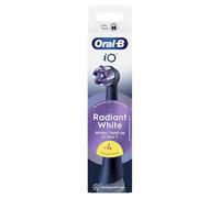 Oral-B iO Series Radiant White Black Original Replacement Round Brush Heads, Setole angolate per una rimozione più profonda della placca, con petali di lucidatura per sbiancamento dei denti, 4 pezzi