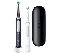 Oral-B iO - Set di 2 spazzolini elettrici, con tecnologia magnetica, 2 testine di ricambio, 4 modalità di pulizia per la cura dei denti, custodia da viaggio, progettato da marrone, nero opaco/bianco